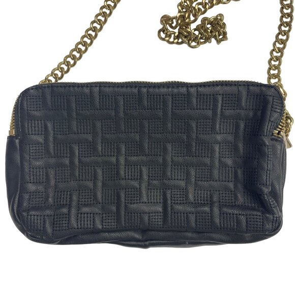 Big Buddha Quilted Faux Leather Chain Strap Small Shoulder Bag Black Gold - Picture 1 of 9